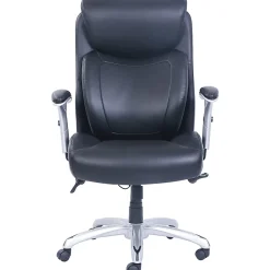 Lorell® Big & Tall Bonded Leather Executive Chair With Flexible Air Technology, T Arms, Black/Silver