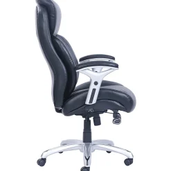 Lorell® Big & Tall Bonded Leather Executive Chair With Flexible Air Technology, T Arms, Black/Silver