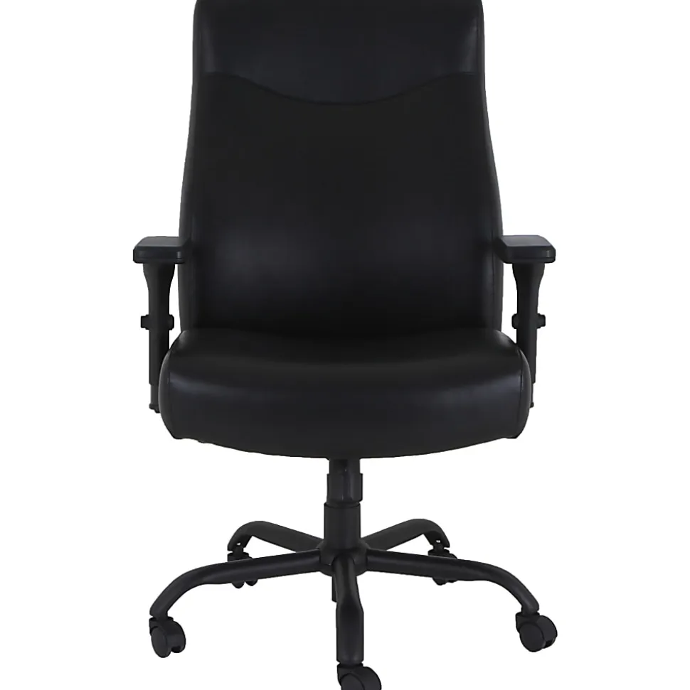 Lorell® Big & Tall Bonded Leather High-Back Executive Chair, Black