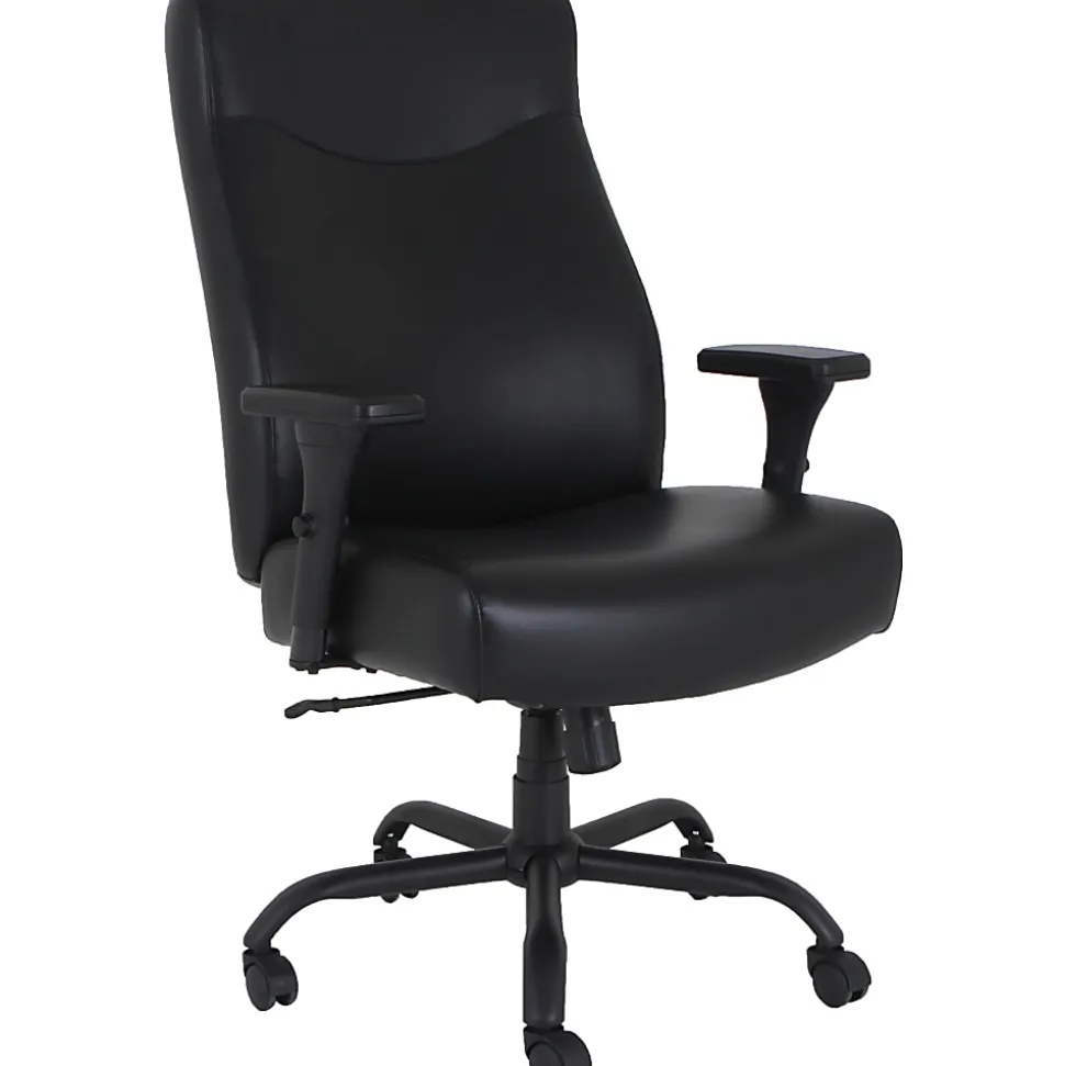 Lorell® Big & Tall Bonded Leather High-Back Executive Chair, Black