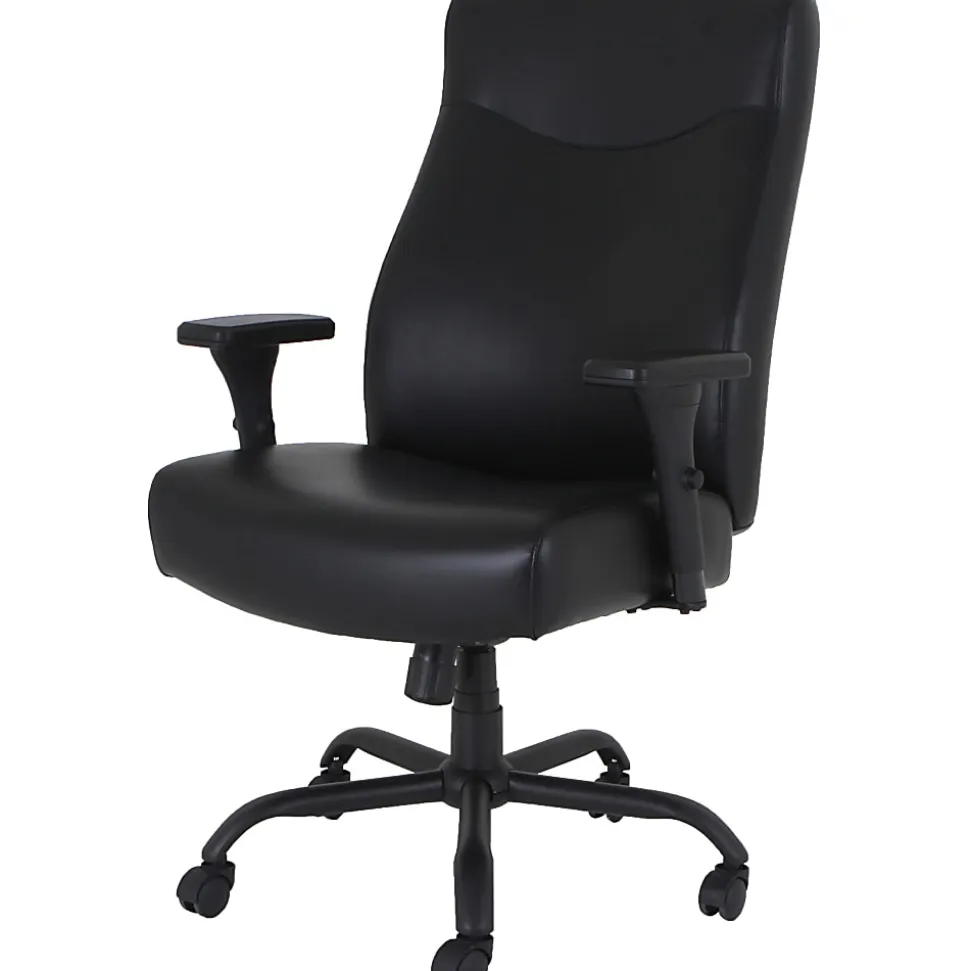 Lorell® Big & Tall Bonded Leather High-Back Executive Chair, Black