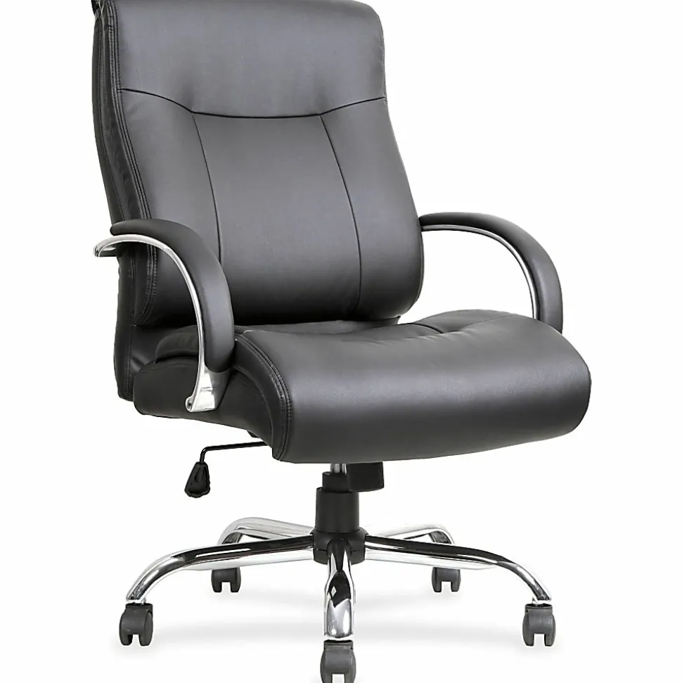 Lorell® Big & Tall Deluxe Faux Leather Mid-Back Chair, Black