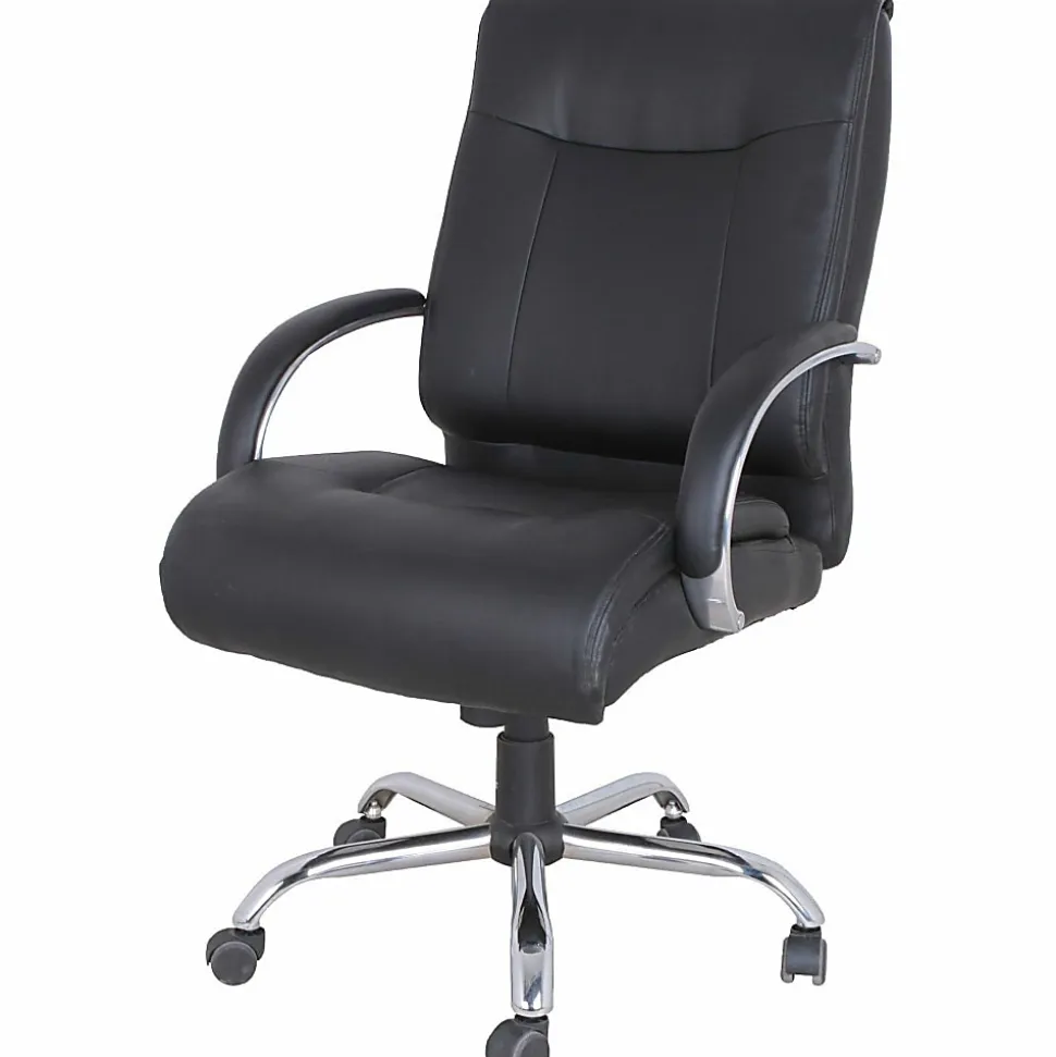 Lorell® Big & Tall Deluxe Faux Leather Mid-Back Chair, Black