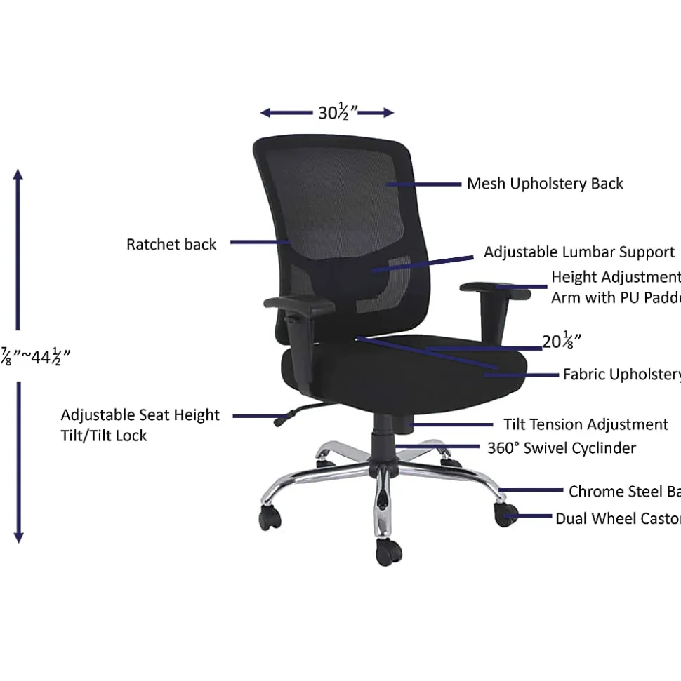 Lorell® Big & Tall Ergonomic Mesh Mid-Back Task Chair, Black