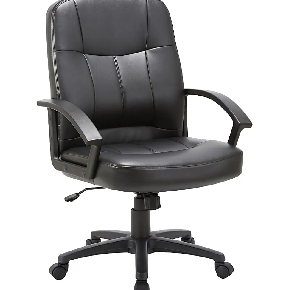 Lorell® Chadwick Bonded Leather Mid-Back Chair, Black