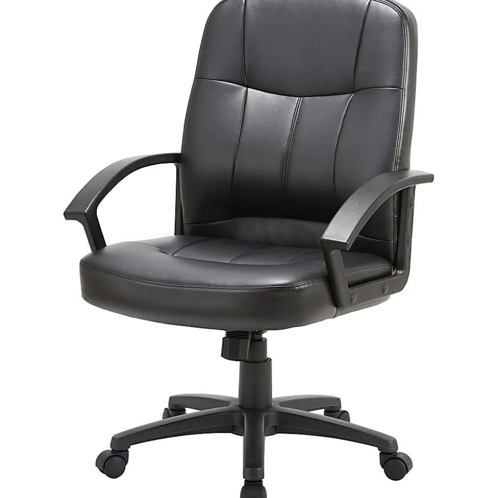 Lorell® Chadwick Bonded Leather Mid-Back Chair, Black