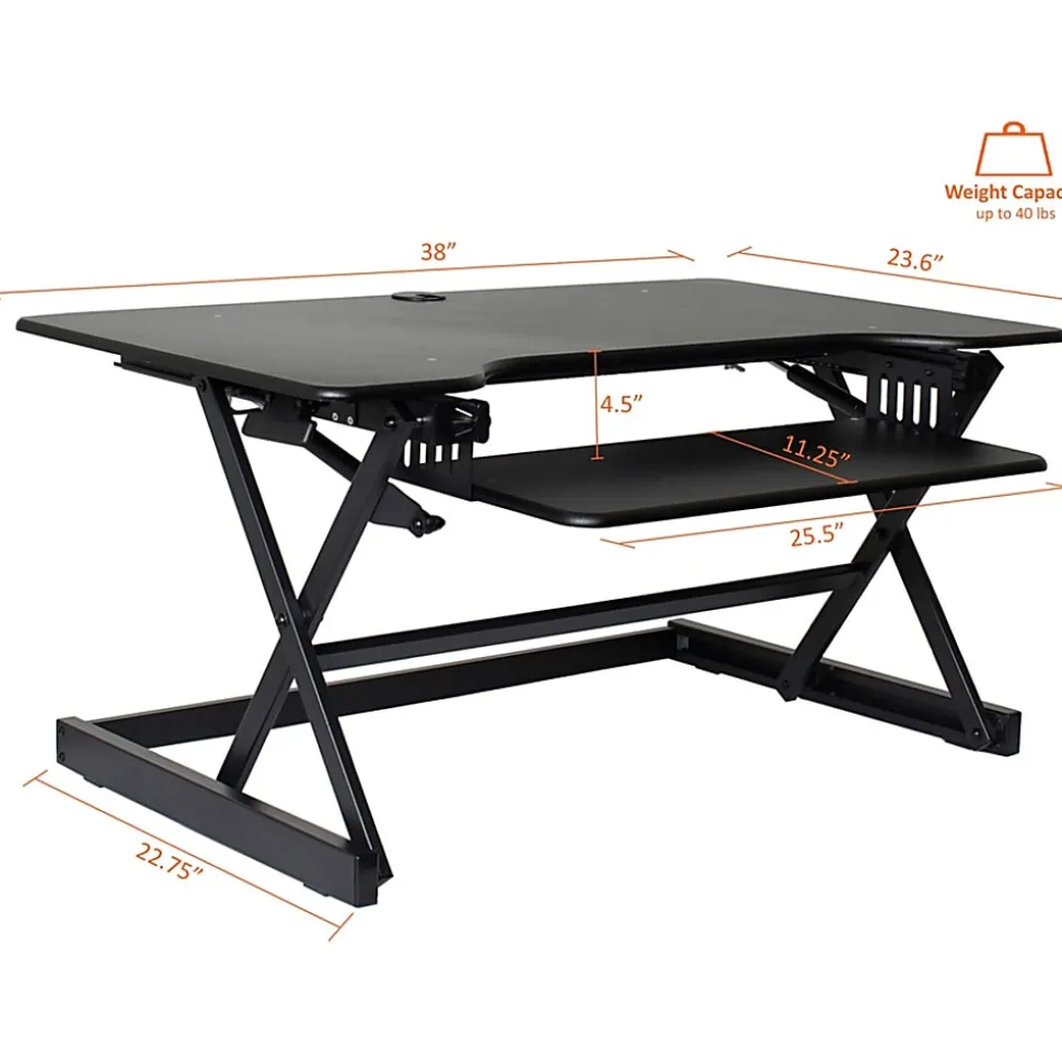 Lorell™ Deluxe Sit-To-Stand Desk Riser,16-1/2"H x 38"W x 28"D, Black