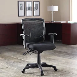 Lorell® Ergomesh Mesh/Fabric Mid Back Chair, Black