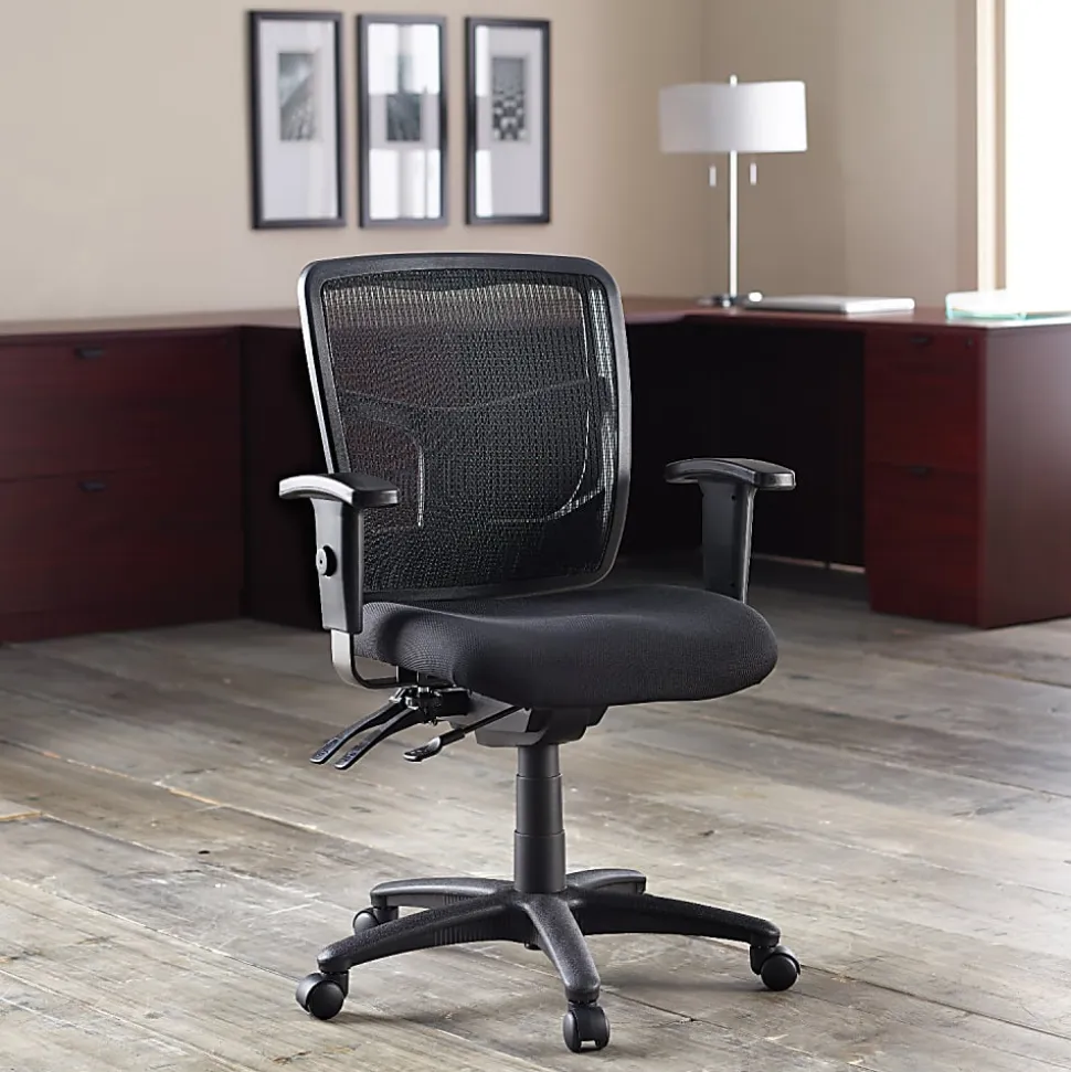 Lorell® Ergomesh Mesh/Fabric Mid Back Chair, Black