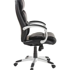 LorellĀ® Ergonomic Bonded Leather High-Back Chair With Flex Arms, Black/Silver