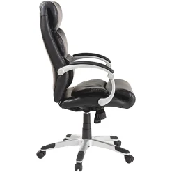 Lorell® Ergonomic Bonded Leather High-Back Chair With Flex Arms, Black/Silver