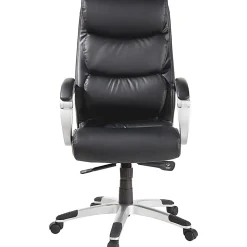 Lorell® Ergonomic Bonded Leather High-Back Chair With Flex Arms, Black/Silver
