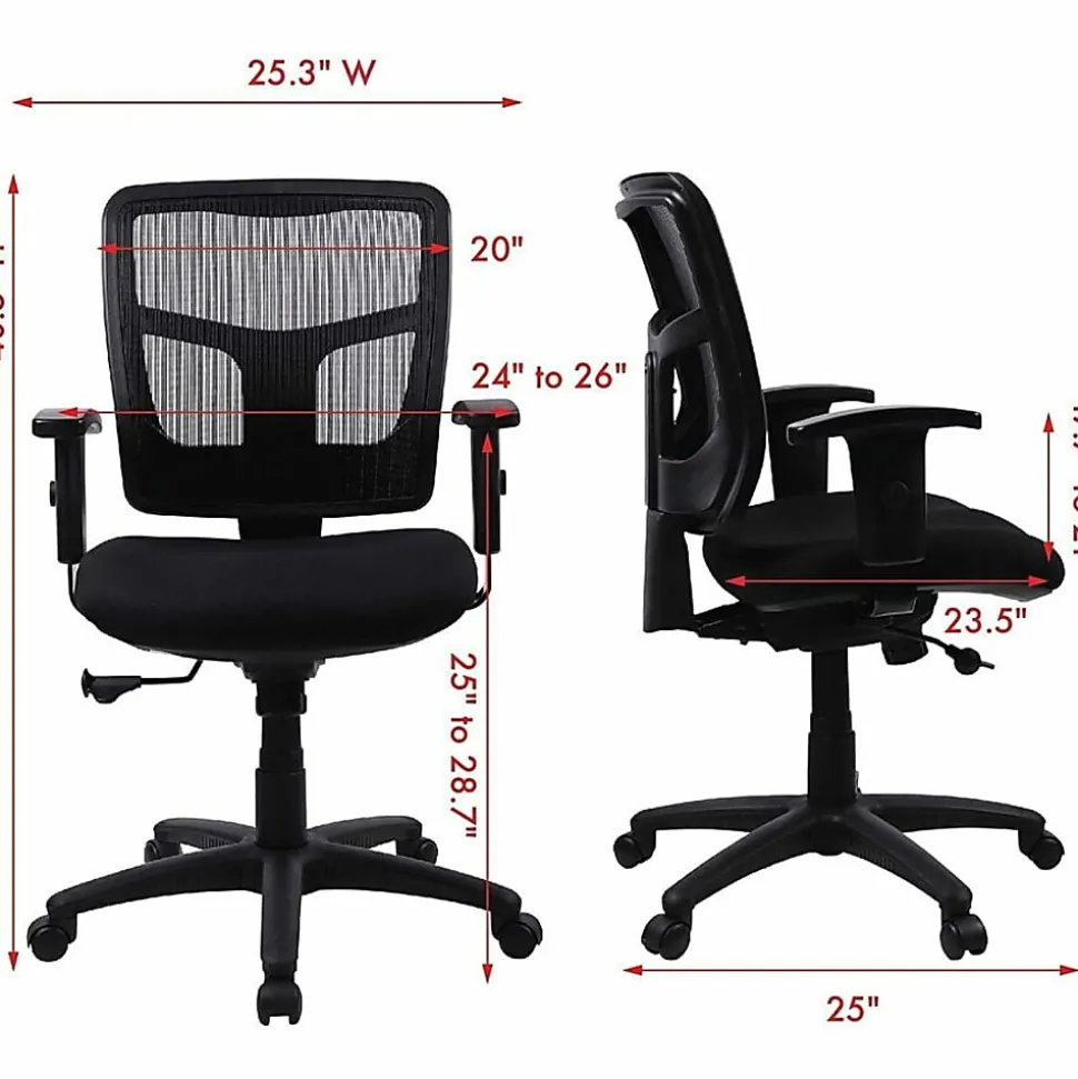Lorell® Ergonomic Mesh/Fabric Mid-Back Chair, Swivel Tilt, Black