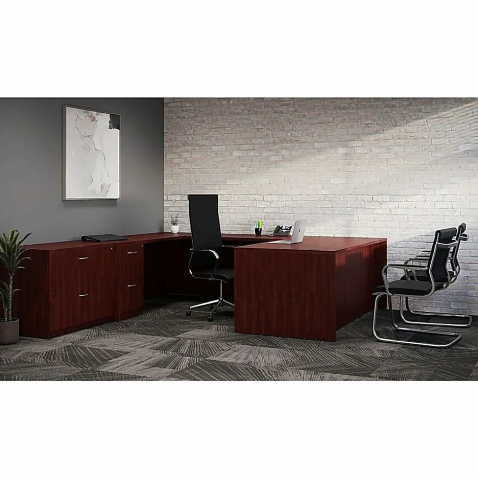 Lorell® Essentials 22"D Vertical 2-Drawer Mobile Pedestal File Cabinet, Mahogany