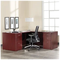 LorellĀ® Essentials 72"W Bow-Front Shell Computer Desk, Mahogany