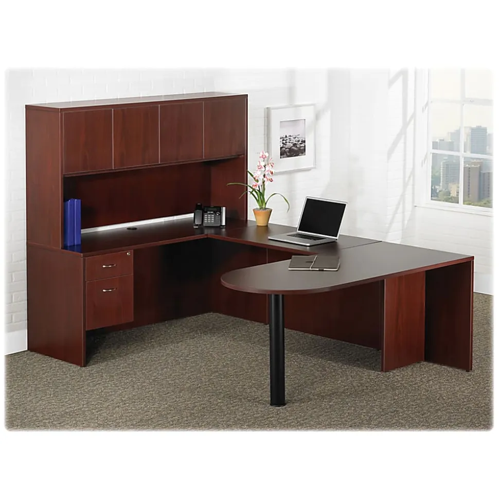 Lorell® Essentials 72"W Bow-Front Shell Computer Desk, Mahogany