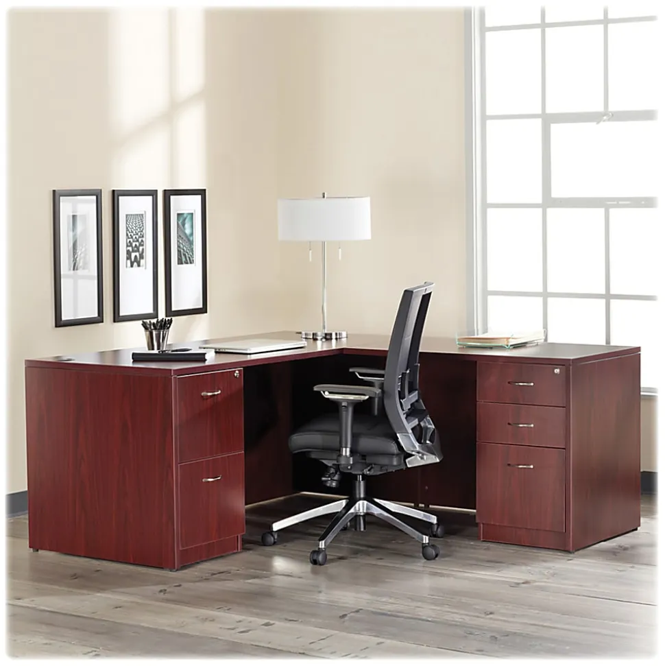 Lorell® Essentials 72"W Reception Computer Desk, Mahogany