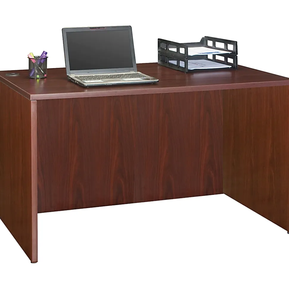 Lorell® Essentials 48"W Rectangular Shell Computer Desk, Mahogany