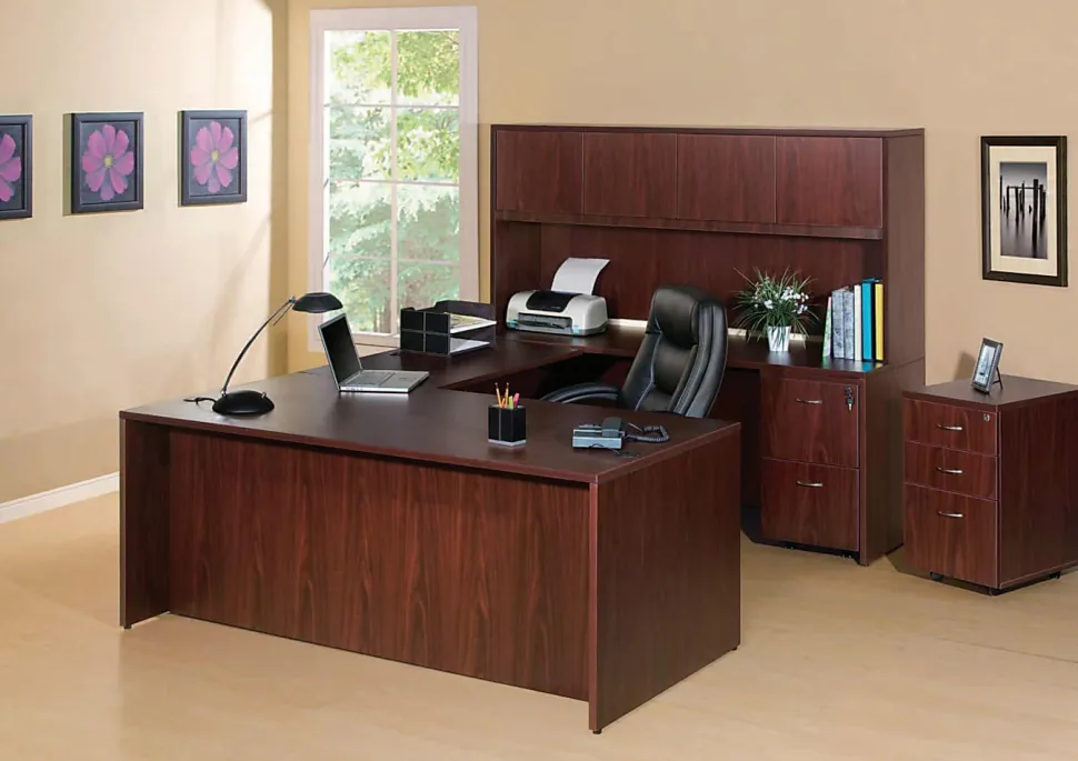 Lorell® Essentials 72"W Rectangular Shell Computer Desk, Mahogany