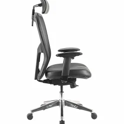 Lorell® Executive Ergonomic Bonded Leather/Mesh High-Back Chair, With Headrest, Black