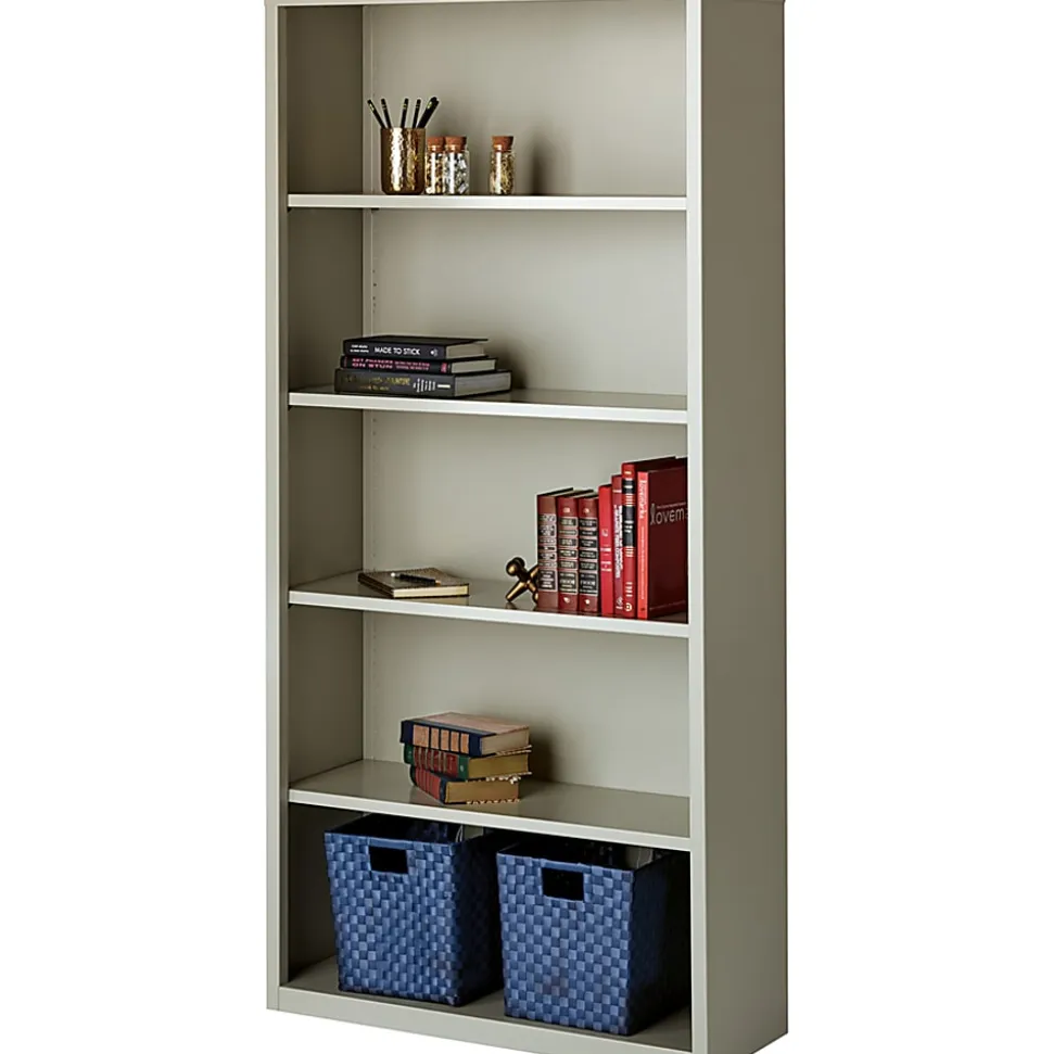 Lorell® Fortress Series Steel Modular Shelving Bookcase, 5-Shelf, 72"H x 34-1/2"W x 13"D, Light Gray