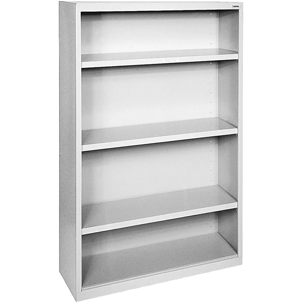 Lorell® Fortress Series Steel Modular Shelving Bookcase, 4-Shelf, 60"H x 34-1/2"W x 13"D, Light Gray