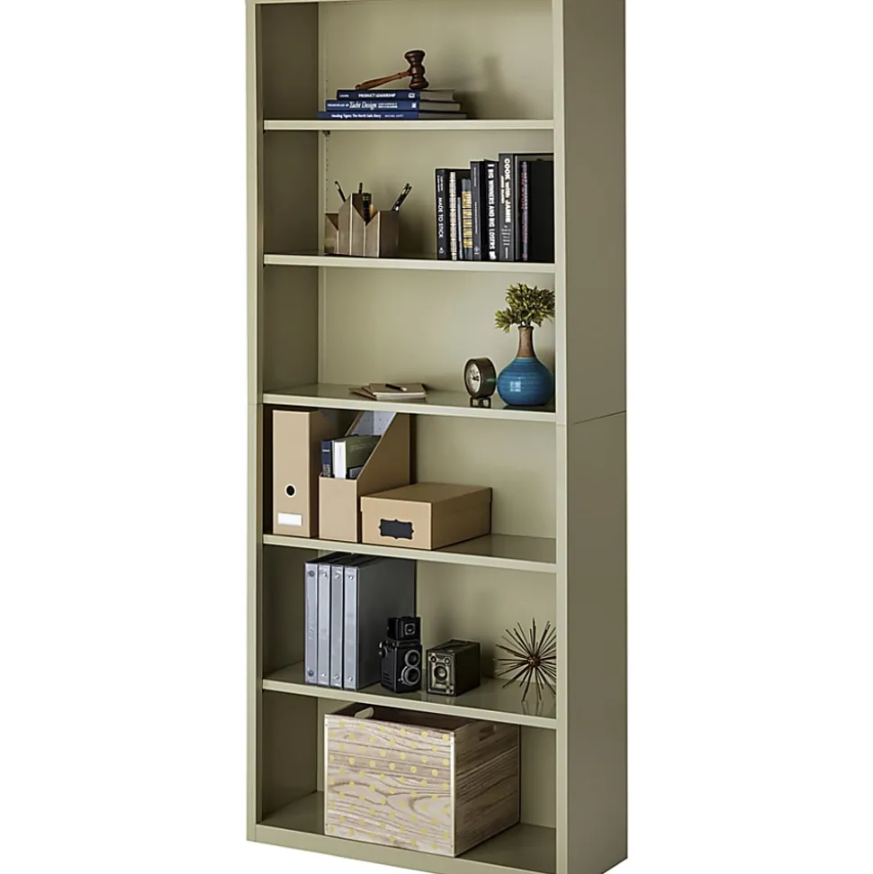 Lorell® Fortress Series Steel Modular Shelving Bookcase, 6-Shelf, 82"H x 34-1/2"W x 13"D, Putty