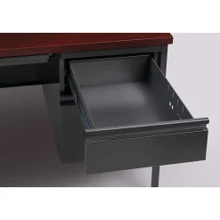 Lorell® Fortress Series Steel Right-Handed Pedestal Writing Desk, 66"W, Charcoal/Mahogany