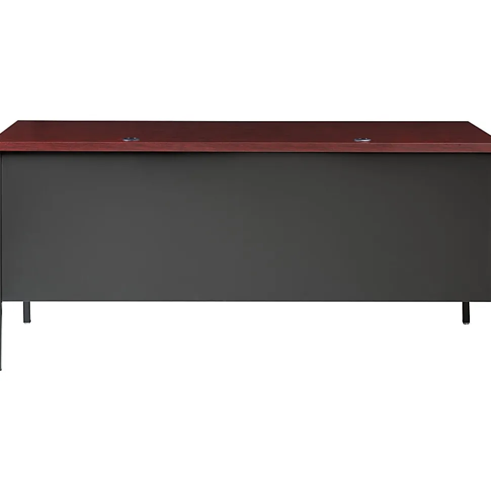 Lorell® Fortress Series Steel Right-Handed Pedestal Writing Desk, 66"W, Charcoal/Mahogany