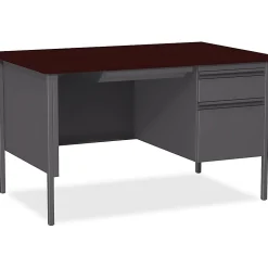Lorell® Fortress Series 48"W Steel Pedestal Writing Desk, Right-Handed, Charcoal/Mahogany