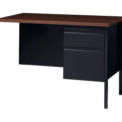 Lorell® Fortress Series 42"W Steel Pedestal Return Desk, Right, Black/Walnut