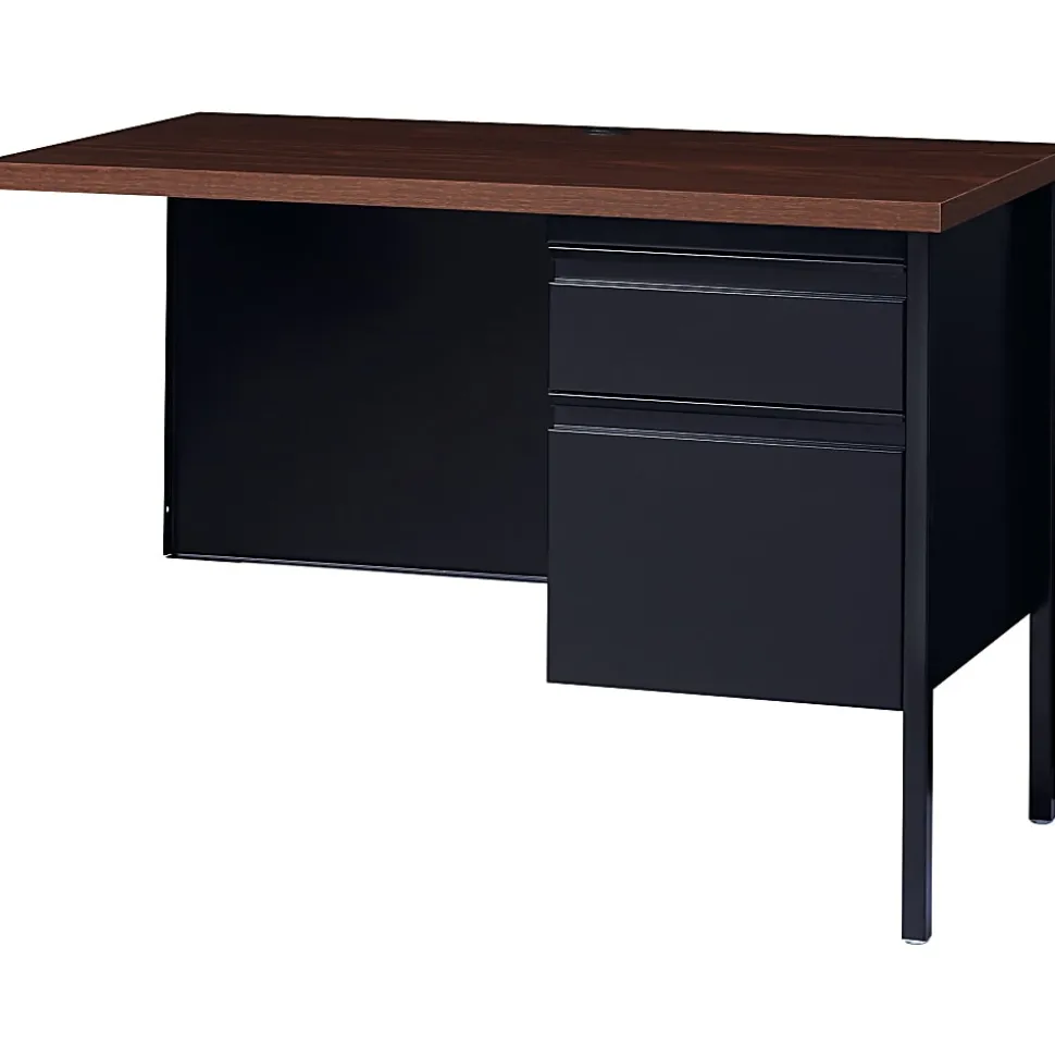 Lorell® Fortress Series 42"W Steel Pedestal Return Desk, Right, Black/Walnut