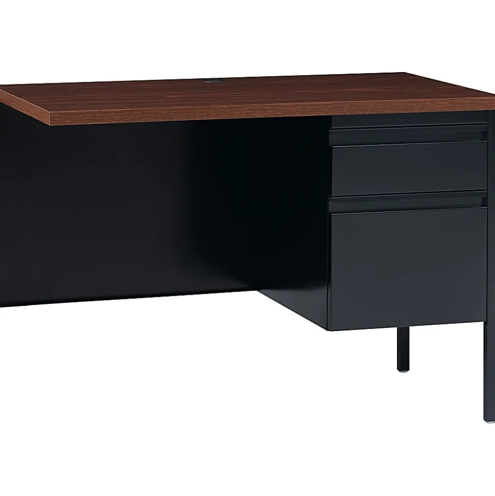 Lorell® Fortress Series 42"W Steel Pedestal Return Desk, Right, Black/Walnut