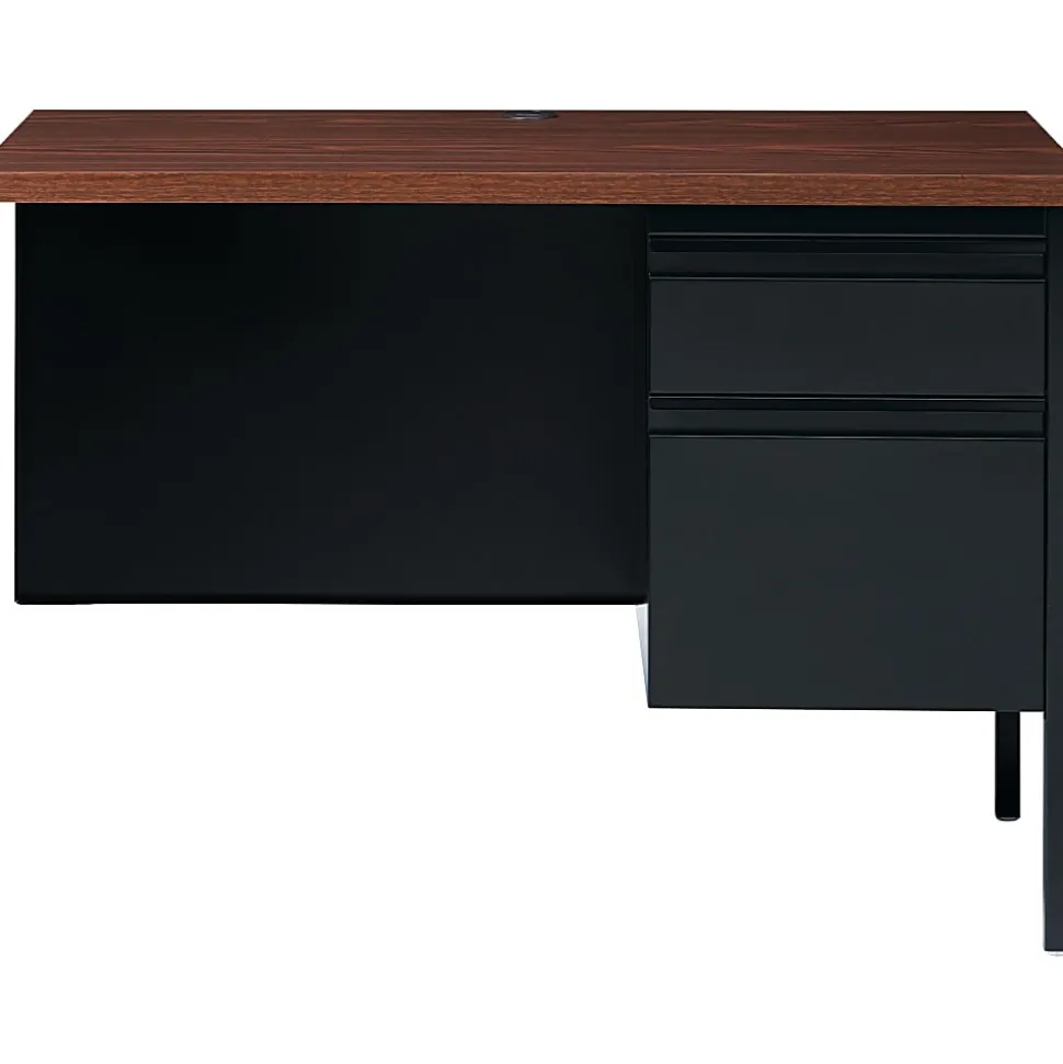 Lorell® Fortress Series 42"W Steel Pedestal Return Desk, Right, Black/Walnut