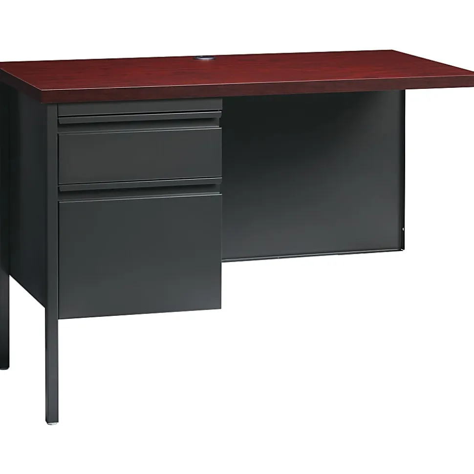 Lorell® Fortress Series 42"W Steel Pedestal Return Desk, Left, Charcoal/Mahogany