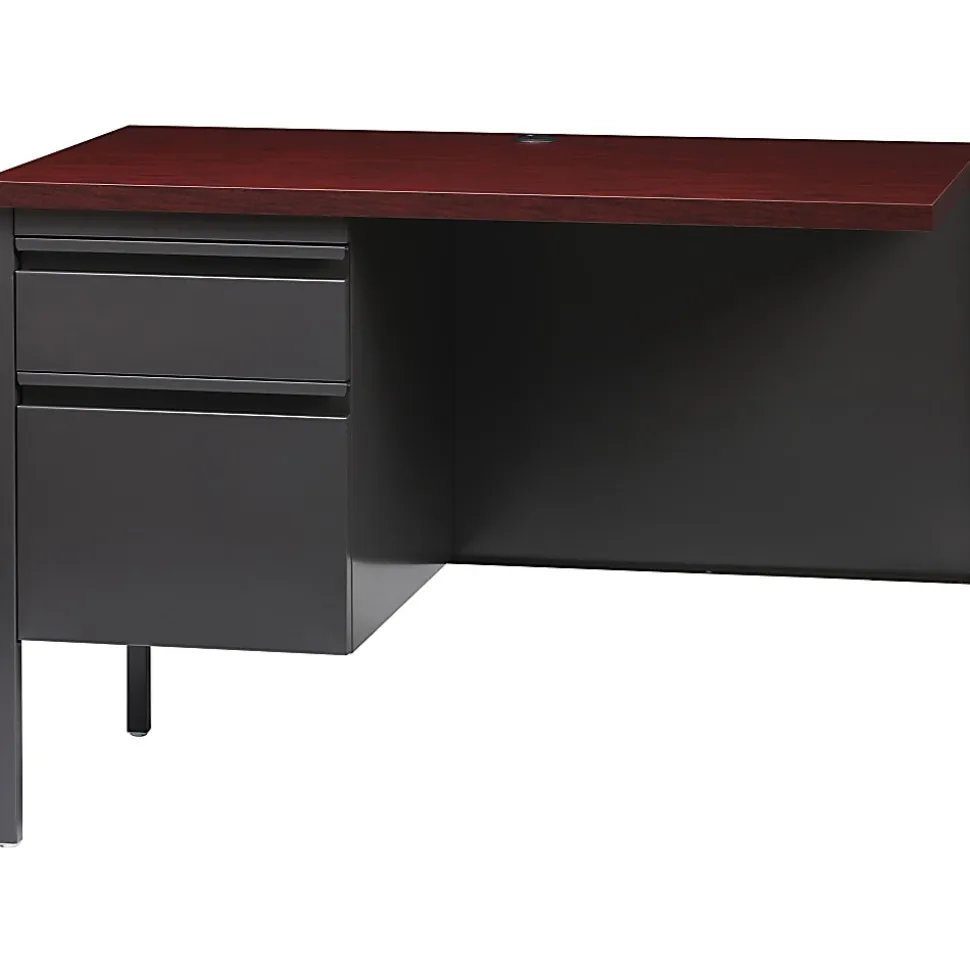Lorell® Fortress Series 42"W Steel Pedestal Return Desk, Left, Charcoal/Mahogany