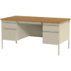 Lorell® Fortress Series 60"W Steel Double Pedestal Writing Desk, Putty/Oak