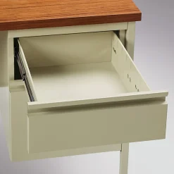 Lorell® Fortress Series 60"W Steel Double Pedestal Writing Desk, Putty/Oak