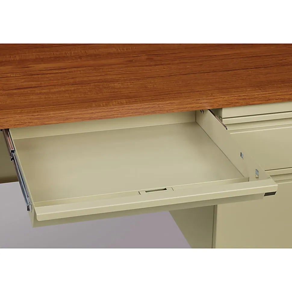 Lorell® Fortress Series 60"W Steel Double Pedestal Writing Desk, Putty/Oak