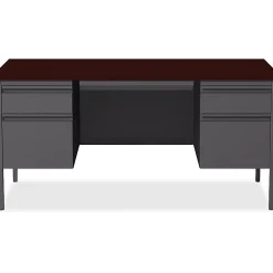 Lorell® Fortress Series 60"W Steel Double-Pedestal Writing Desk, Charcoal/Mahogany