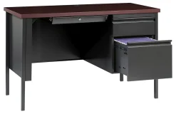 Lorell® Fortress Steel Right-Pedestal Teacher's Computer Desk, Charcoal/Mahogany
