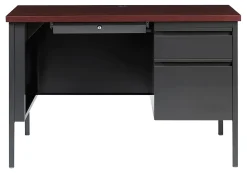 Lorell® Fortress Steel Right-Pedestal Teacher's Computer Desk, Charcoal/Mahogany