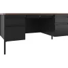 Lorell™ Fortress Steel 60"W Double-Pedestal Teacher's Computer Desk, Black/Walnut