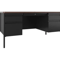 Lorellâ„¢ Fortress Steel 60"W Double-Pedestal Teacher's Computer Desk, Black/Walnut