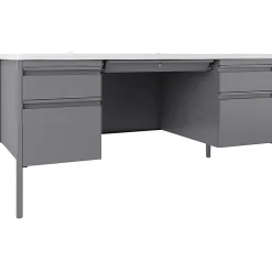 LorellĀ® Fortress 60"W Double-Pedestal Teacher's Computer Desk, White/Platinum