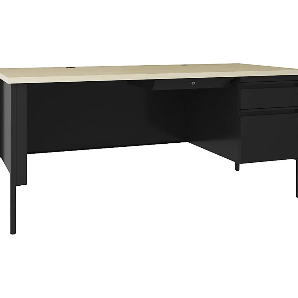 Lorell® Fortress 69"W Right-Pedestal Teacher's Computer Desk, Black Maple