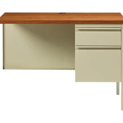 LorellĀ® Fortress 42"W Steel Pedestal Return Computer Desk, Right, Putty/Oak