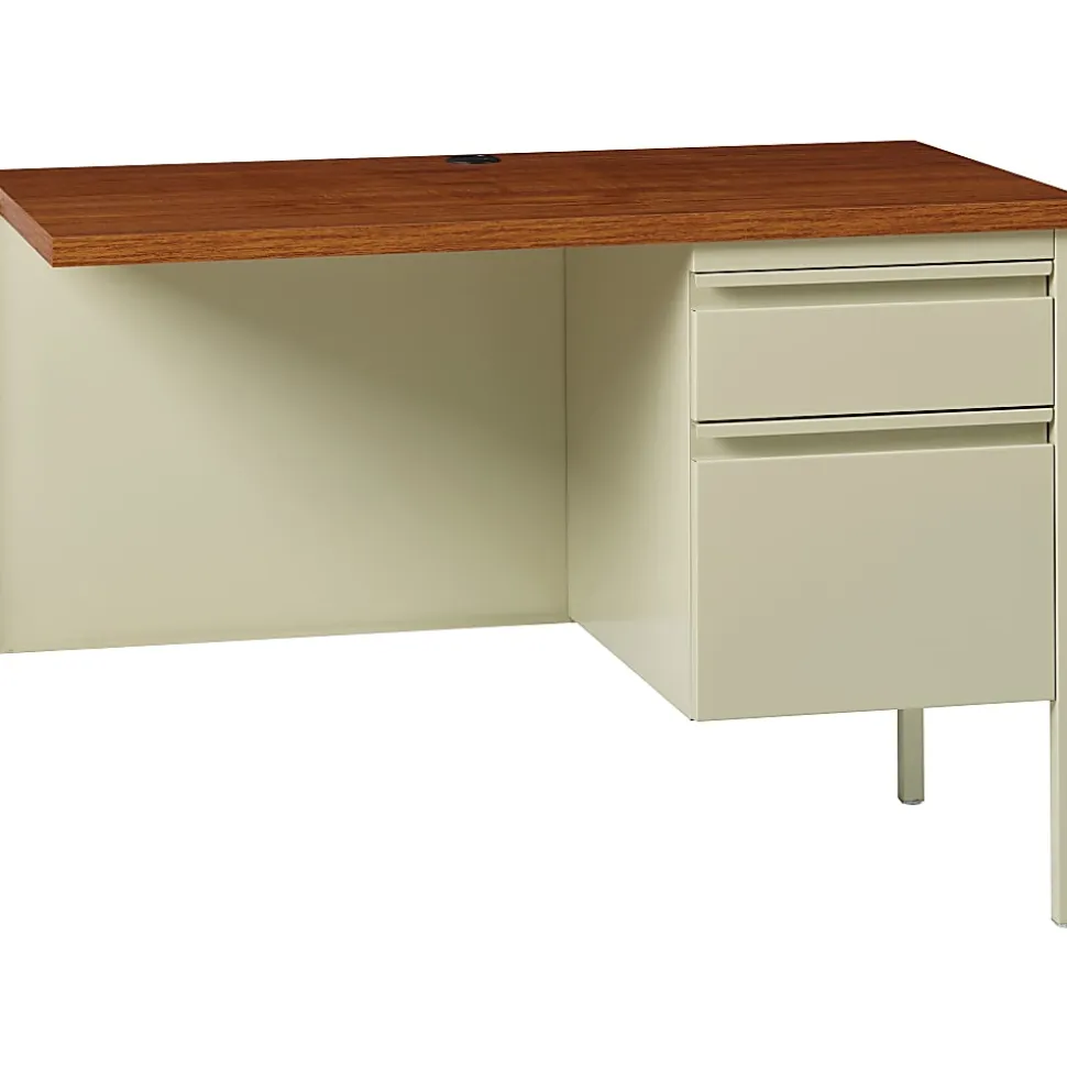 Lorell® Fortress 42"W Steel Pedestal Return Computer Desk, Right, Putty/Oak