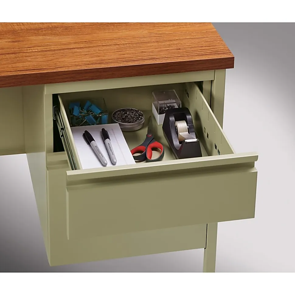 Lorell® Fortress 42"W Steel Pedestal Return Computer Desk, Right, Putty/Oak