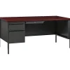 Lorell® Fortress 66"W Steel Pedestal Computer Desk, Left-Hand, Charcoal/Mahogany